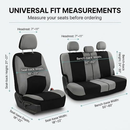 FH GROUP FH-FB030217-COMBO Light & Breezy Gray/Black Cloth Seat Cover Set Airbag & Split Ready- Fit Most Car, Truck, SUV, or Van