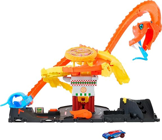 Hot Wheels City, Pista de Juguete Ataque de Cobra vs Pizzería, para niños de 3 años en adelante