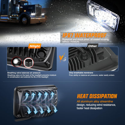 Nilight - Faros LED de 4 x 6 pulgadas de 60 W aprobado por DOT Hi/Lo H4651 H4652 H4656 H4666 H6545 compatible con Kenworth Peterbil Ford Freightliner (plata, 4 piezas)