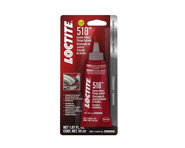 Loctite 2096059 Gasket Maker (518 Anaerbc), 50ml/1.69oz, 1 Pack | Rojo, 50 ml, 1 paquete, anaeróbico, sellador de juntas metálicas