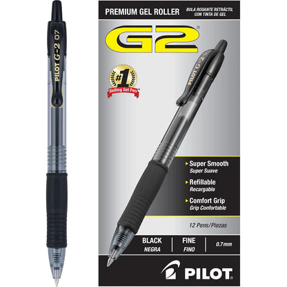 Pilot G2 Bolígrafos Retráctiles de Tinta de Gel Premium - Negro - Recargable