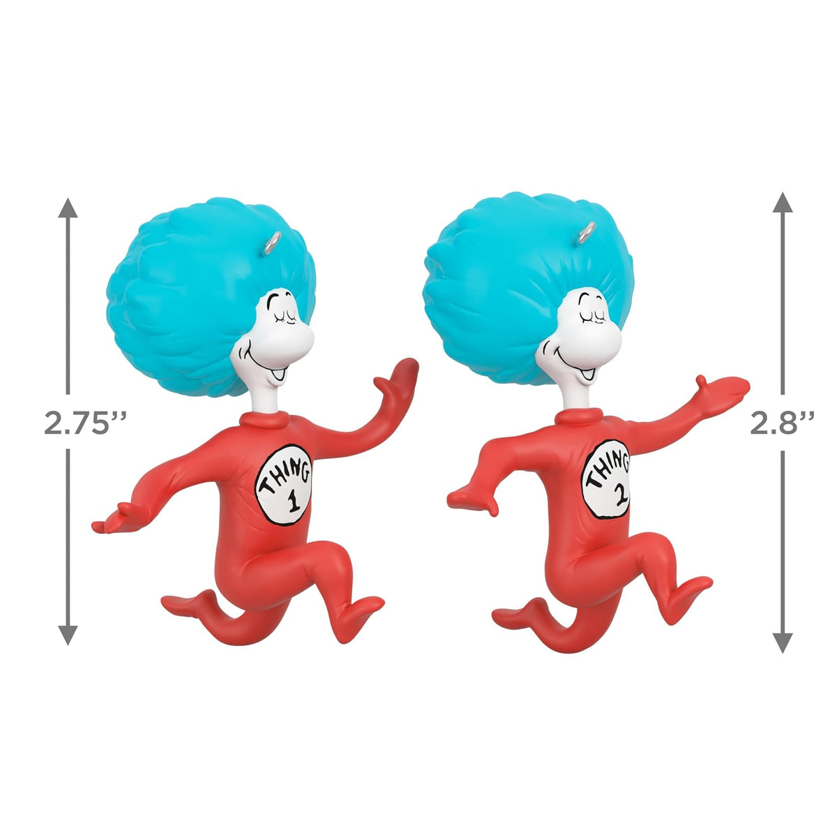 Hallmark - Adornos navideños de Recuerdo 2024, Dr. Seuss's The Cat in The Hat Thing One and Thing Two, Juego de 2, Regalos para los fanáticos del Dr. Seuss