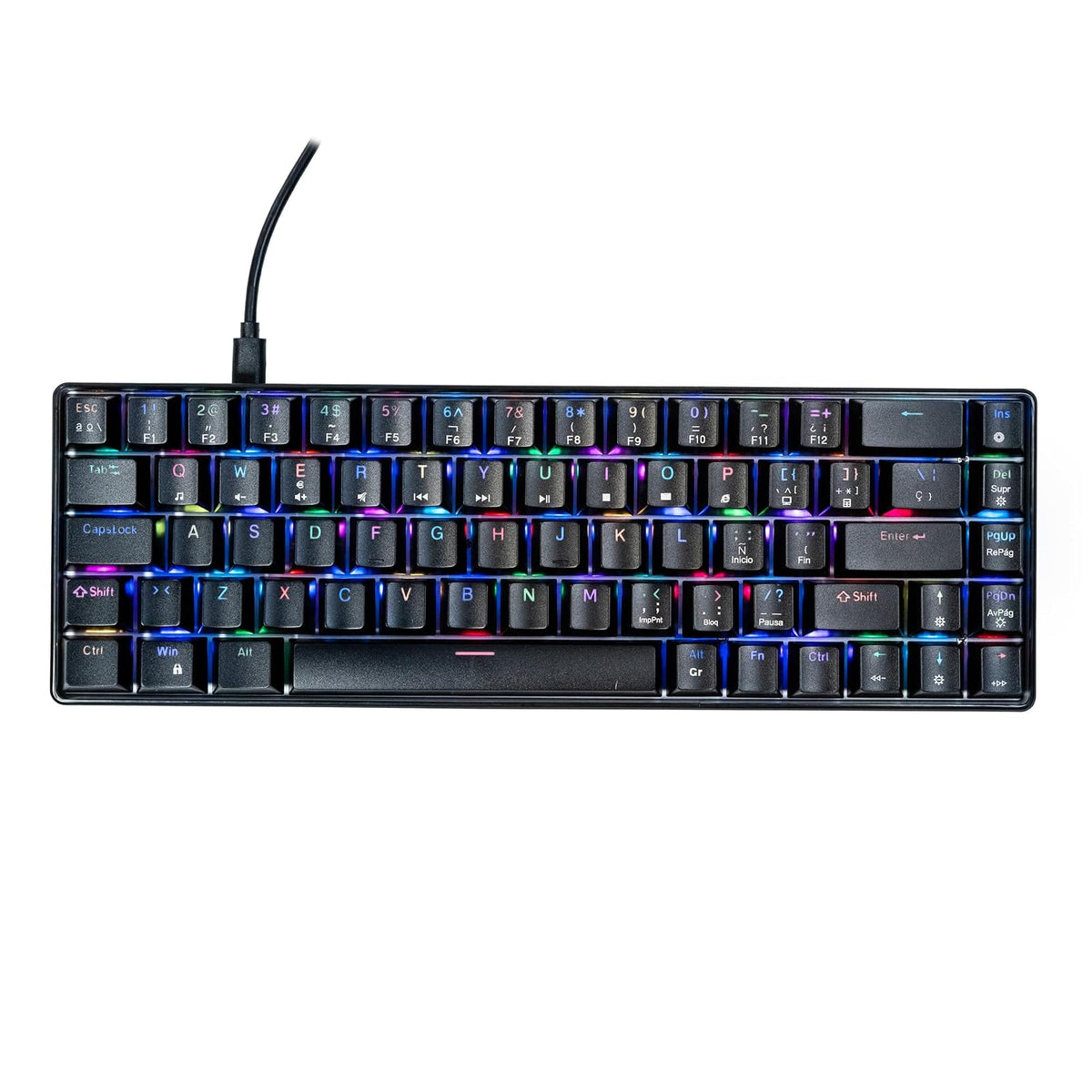 Gaming Naceb Teclado Mecánico RGB NA-0963G, 69 Teclas Compacto con Keycaps Intercambiables y Conexión USB-C, Color Gris