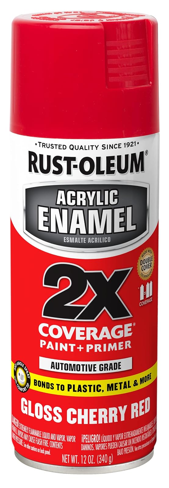 Rust-Oleum Automotive Esmalte Acrílico Rojo Brillante Aerosol 340 g | 2 x cobertura, pintura e imprimación, se adhiere a metal, plástico y madera, spray en cualquier ángulo, secado rápido