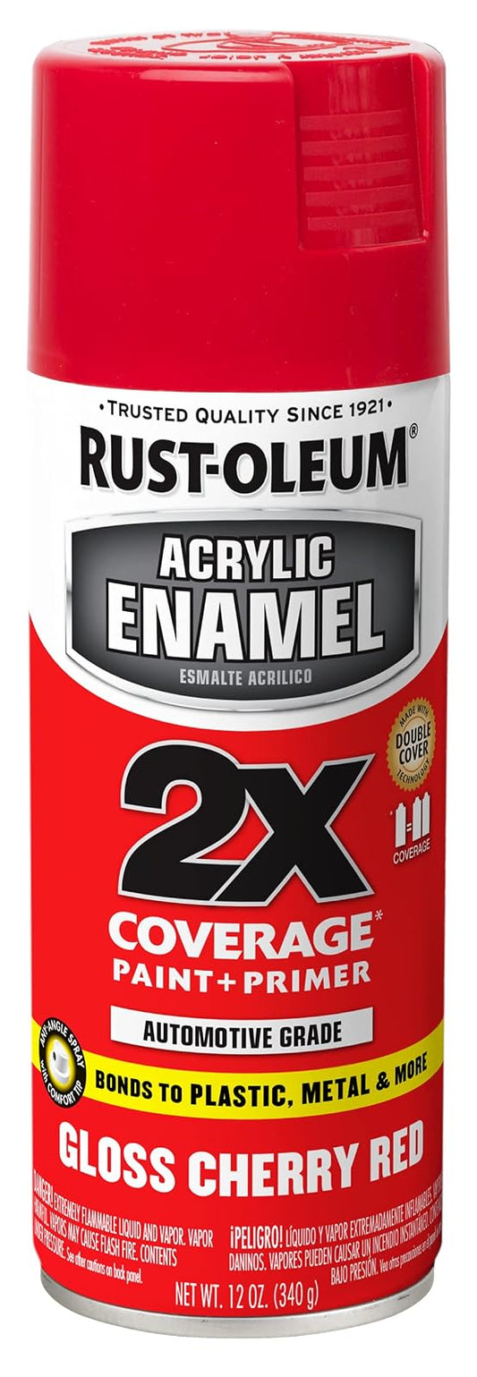 Rust-Oleum Automotive Esmalte Acrílico Rojo Brillante Aerosol 340 g | 2 x cobertura, pintura e imprimación, se adhiere a metal, plástico y madera, spray en cualquier ángulo, secado rápido
