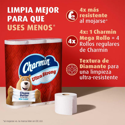 Charmin - Ultra Strong Papel Higiénico, 18 Mega Rollos, 220 Hojas por Rollo, Extra Fuerte y Duradero, No Atascable, Apto para Fosas Sépticas