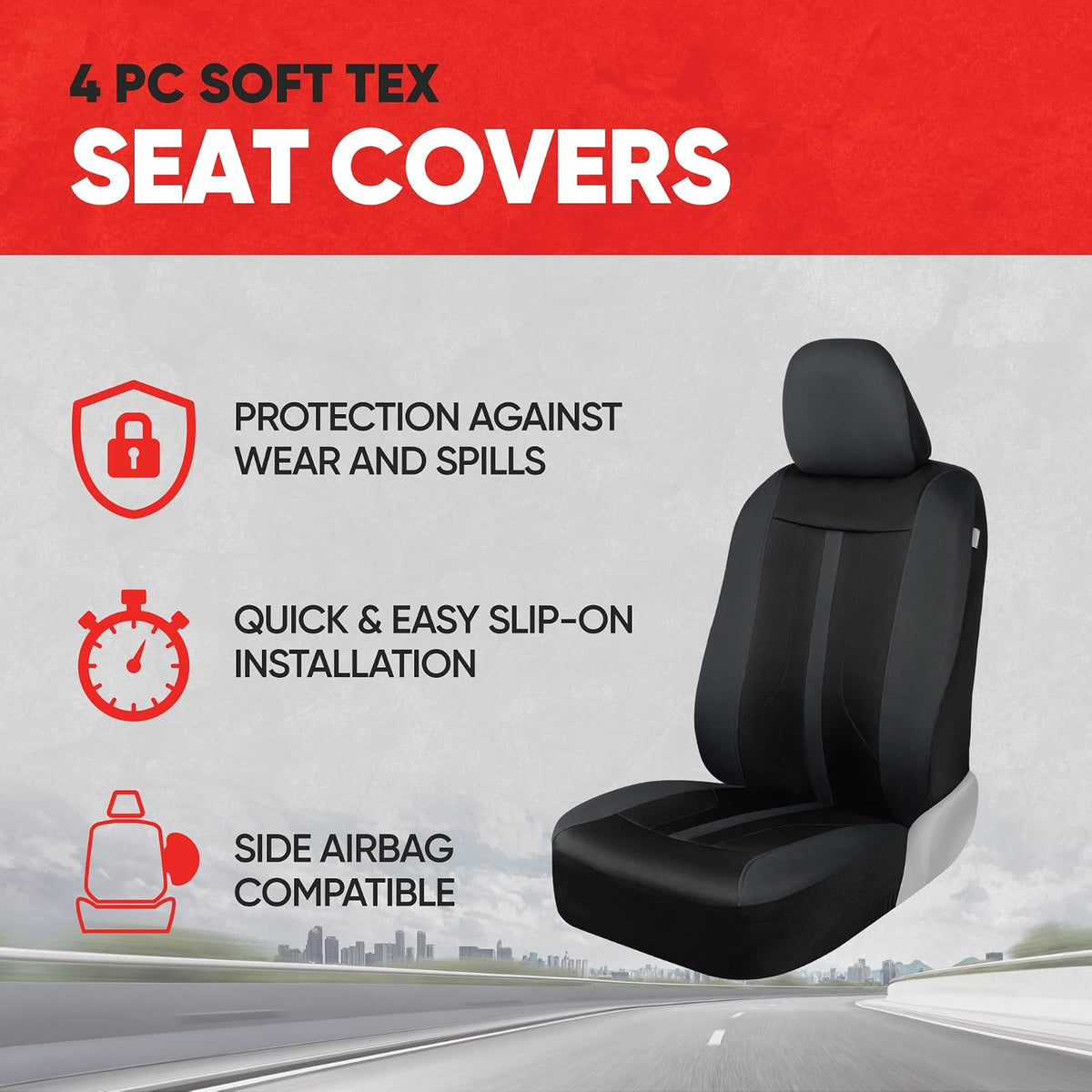 Motor Trend - Fundas de Asiento de Automóvil de Tela Gris para Asientos Delanteros, Fundas de Asiento de cubeta de automóvil de Alta Calidad, Hechas para vehículos con reposacabezas extraíbles, Fundas
