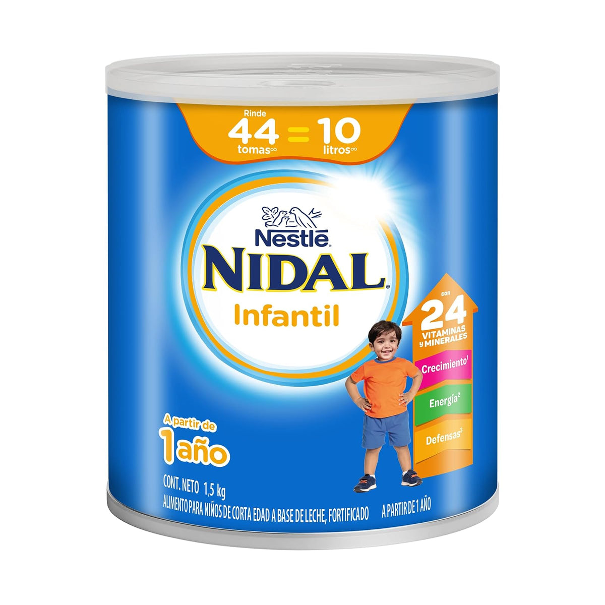 Nidal Infantil Alimento Para Niños de Corta Edad a Base de Leche, Fortificado, Apoyando su Crecimiento y Desarrollo, A Partir de 1 Año, Presentación en Lata de 1.5 kg
