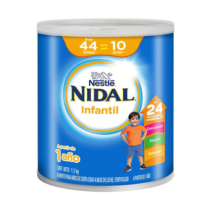 Nidal Infantil Alimento Para Niños de Corta Edad a Base de Leche, Fortificado, Apoyando su Crecimiento y Desarrollo, A Partir de 1 Año, Presentación en Lata de 1.5 kg