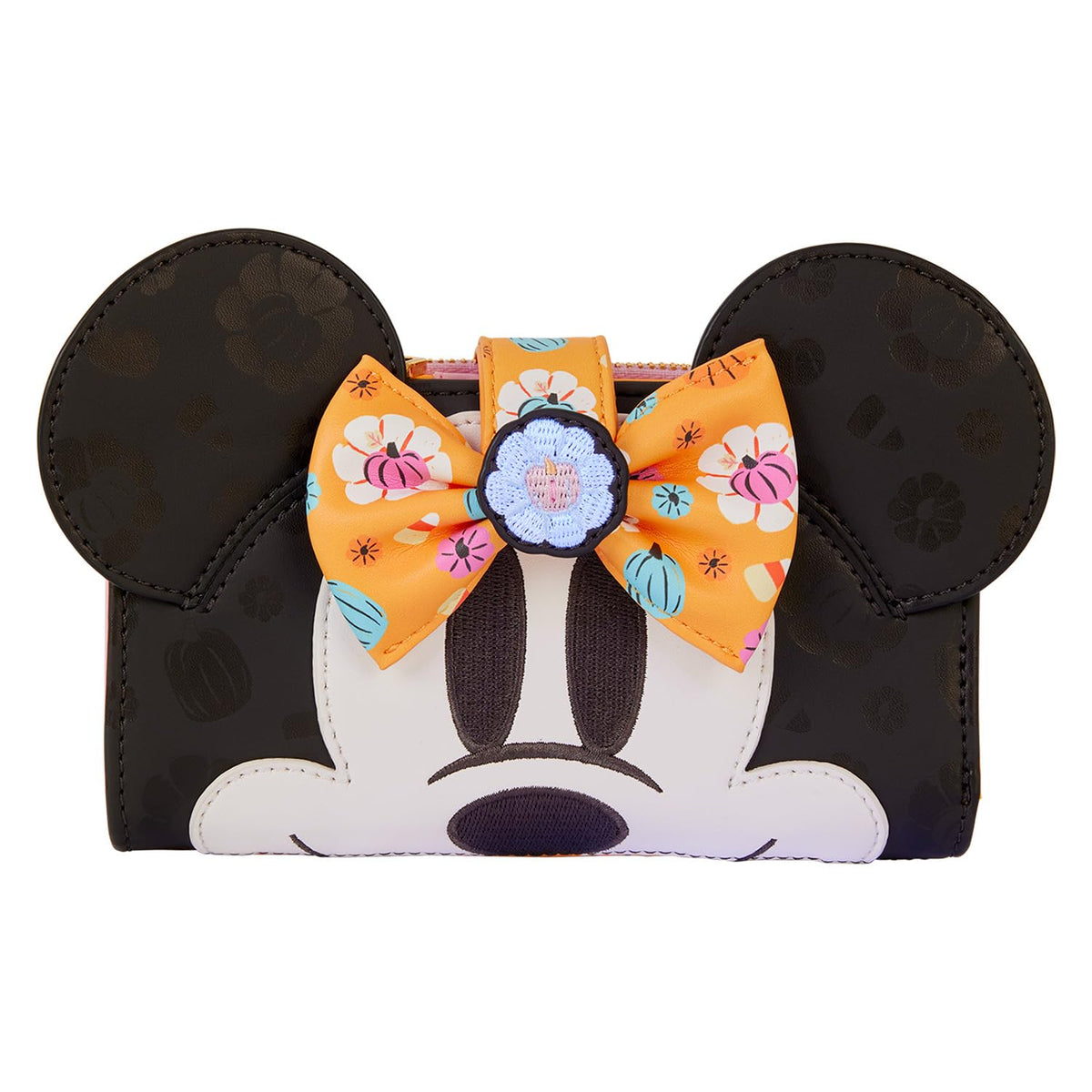 Loungefly Disney: Minnie Mouse - Floral Pumpkin - Cosplay Flap Wallet with 3D Bow - 7 Card Slots and ID Slot - Great for Kids & Adults - Collectible Wallets