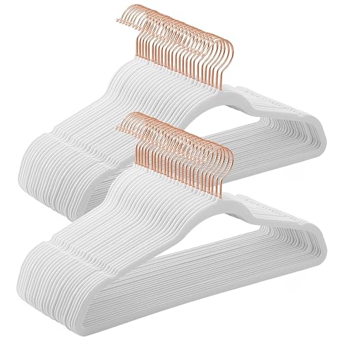 SONGMICS Ganchos de Ropa de Terciopelo 50 PCS, Giratorios de 360° | Para Ropa Fina y Abrigos, Antideslizantes y Ahorradores de Espacio, MCRF026W03