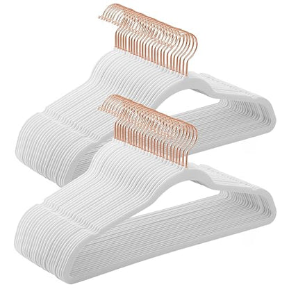 SONGMICS Ganchos de Ropa de Terciopelo 50 PCS, Giratorios de 360° | Para Ropa Fina y Abrigos, Antideslizantes y Ahorradores de Espacio, MCRF026W03
