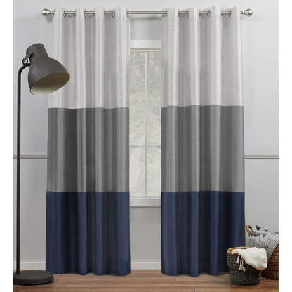 Exclusive Home Cortinas Chateau de Rayas en Seda Sintética con Ojales - Azul marino - Gris - 137.2An x 213.4Al cm (2 Paneles)