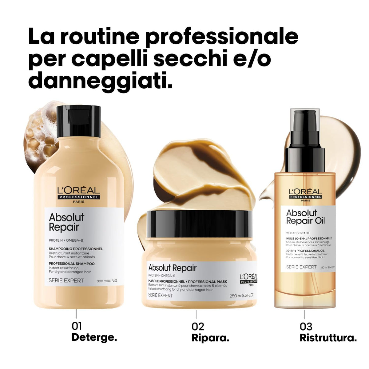 L'Oréal Professionnel Absolut Repair Shampoo 300ml | Para cabello sensibilizado que necesita reparación superficial. Limpia y prepara el cabello para la rutina reparadora.