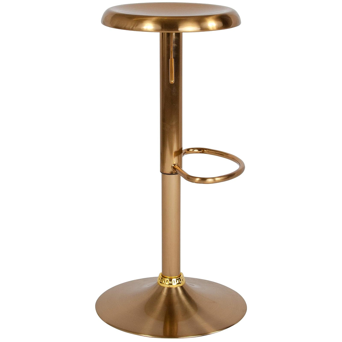 Flash Furniture Madrid Series Taburete de Metal Retro de Altura Ajustable con reposapiés, Barra Ajustable sin Respaldo o Taburete Giratorio de Altura de mostrador, Dorado