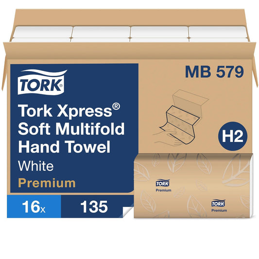 Tork Soft Xpress - Toallas de mano de papel multiplegado, color blanco, compatible con el sistema H2, 16 paquetes x 135 toallas cada una (MB579)
