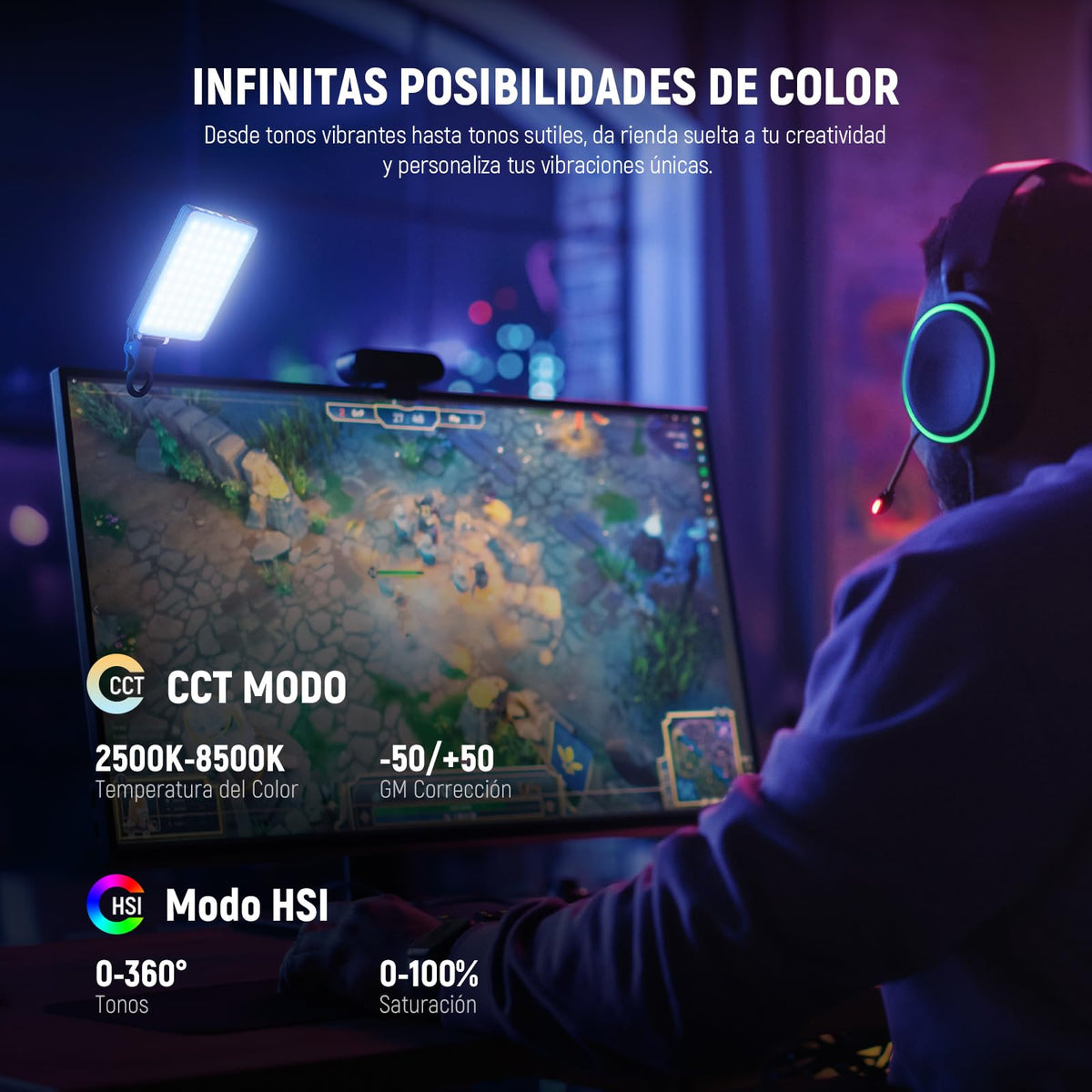 NEEWER VL67C RGB Luz Selfie con App Control, 94 LED CRI97 2000mAh Recargable, Cold Shoe Mount como Panel de Iluminación, Clip Portátil Delantero y Trasero Móvil para TikTok, Foco de Videoconferencia