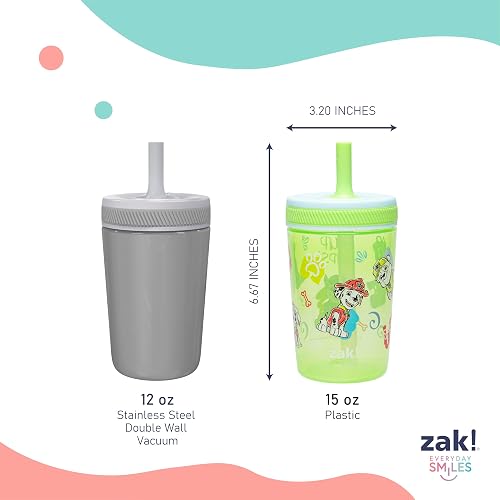 Zak Designs - Vasos para niños pequeños con diseño a prueba de fugas, ideales para viajes o en casa, 15 onzas, paquete de 2 vasos de plástico duraderos con diseño a prueba de fugas que son perfectos