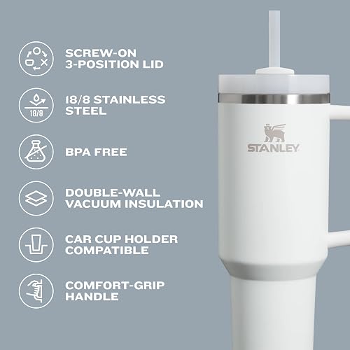 Stanley Quencher H2.0 - Vaso con asa y popote, 30 onzas, tapa Flowstate de 3 posiciones, compatible para viajes, vaso de acero inoxidable aislado, sin BPA, verde azulado tropical