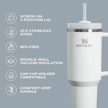 Stanley Quencher H2.0 - Vaso con popote de 14 onzas, tapa giratoria de 3 vías, compatible con portavasos para viajes, taza de acero inoxidable aislada, sin BPA, negro 2.0