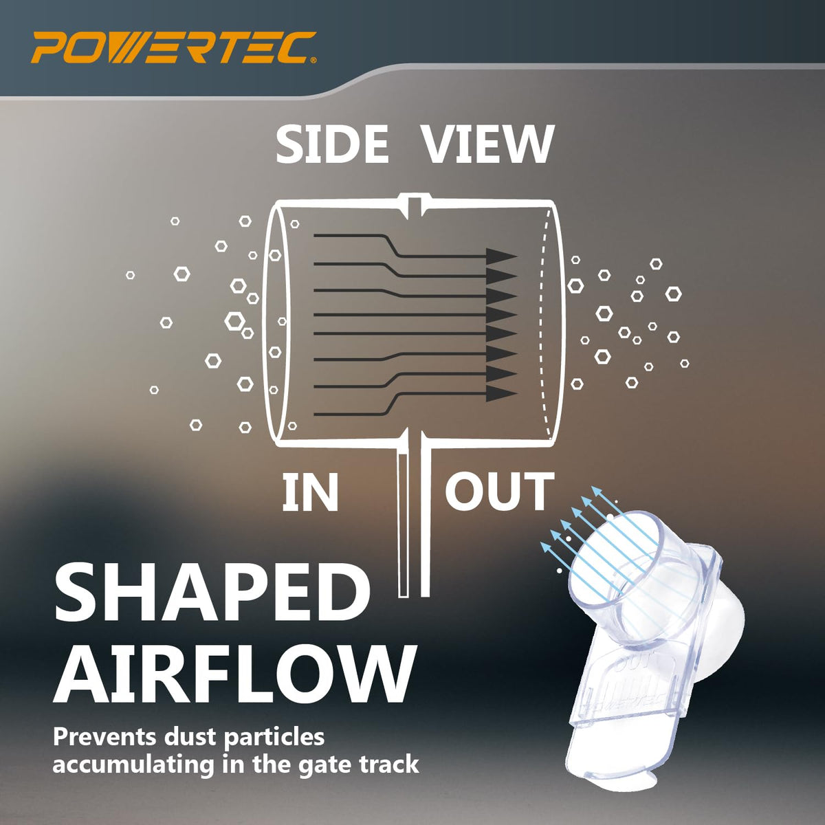 POWERTEC 70372 - Puerta de explosión de 2-1/2 pulgadas, resistente a obstrucciones y antihuecos, accesorio de plástico ABS cónico para colector de polvo, accesorios de recogida de polvo, manguera de