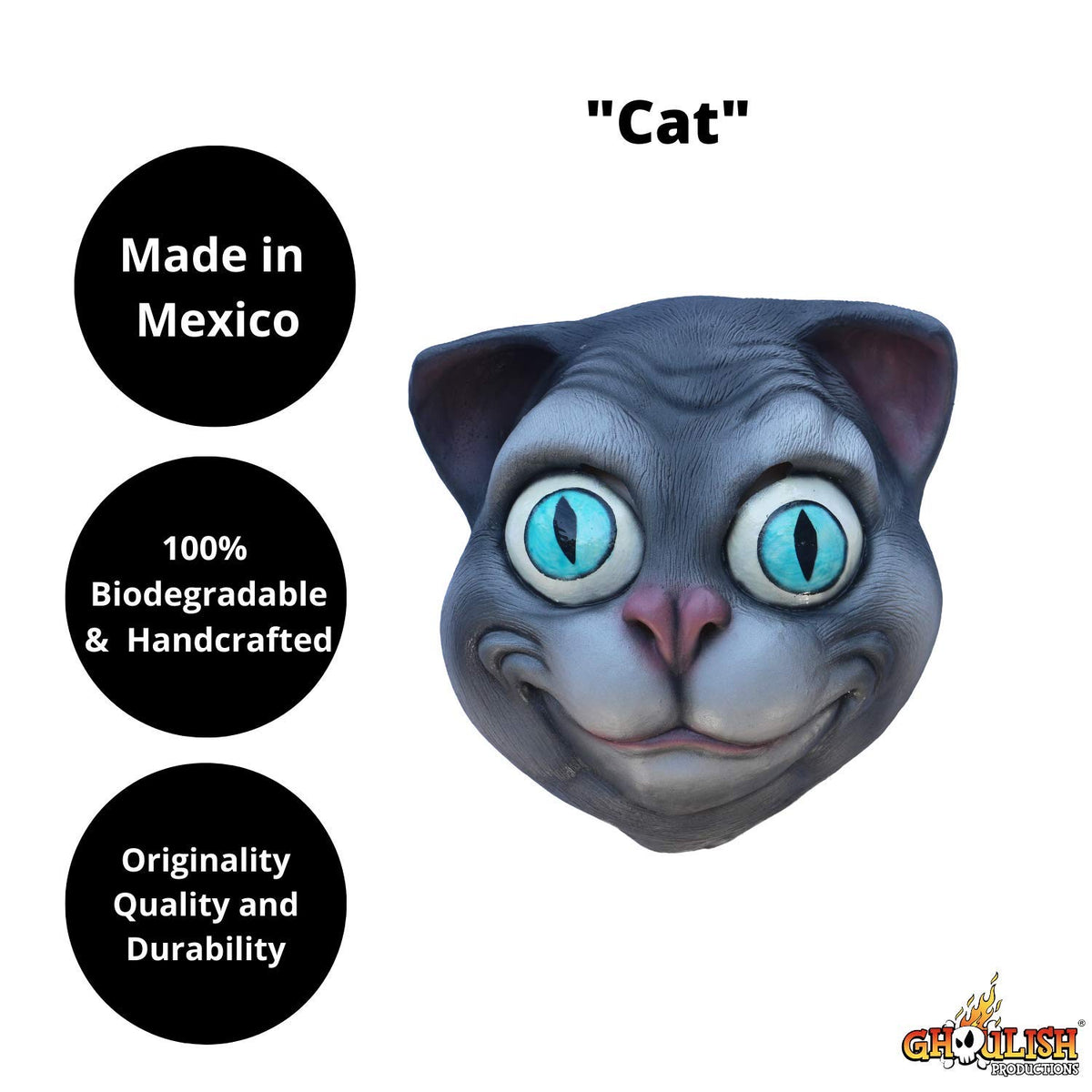 Cat, Máscara Divertida de Gato Gris de Caricatura, Máscaras de Animales Chistosos y Divertidos de Caricatura Ideales para Disfraz de Halloween