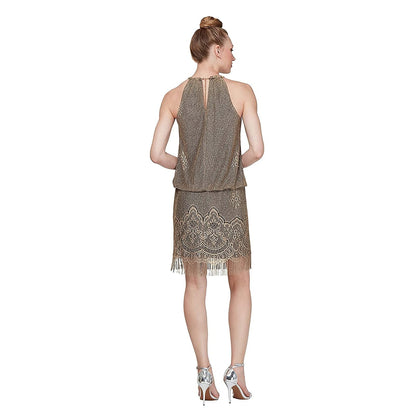 S.L. Fashions - Vestido Corto con Flecos para Mujer, Estilo Halter y Cuello Halter (Missy Petite)