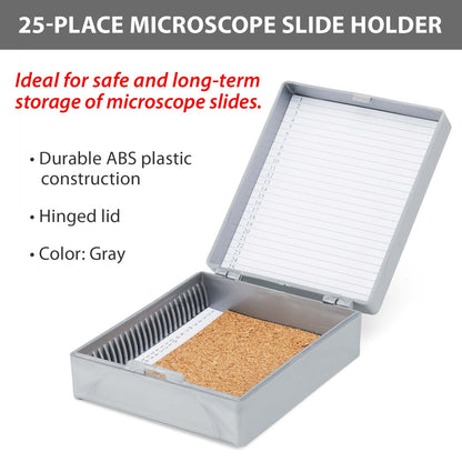 Globe Scientific 513075A - Caja de almacenamiento con forro de corcho de plástico ABS para 25 diapositivas, color gris