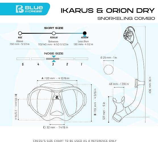 Cressi Kit de esnórquel para Adultos, máscara y esnórquel seco, Equipo de Calidad para Descubrir el Mundo Submarino | Ikarus & Orion Dry: diseñado en Italia