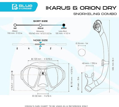 Cressi Kit de esnórquel para Adultos, máscara y esnórquel seco, Equipo de Calidad para Descubrir el Mundo Submarino | Ikarus & Orion Dry: diseñado en Italia