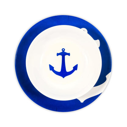 Camco 41951 Juego de Vajilla de Melamina Diseño Náutico 12 Piezas, Azul y Blanco