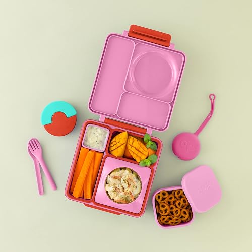 Omielife - Contenedores de silicona a prueba de fugas, contenedores de almacenamiento de alimentos con tapa, contenedor bento para almuerzo escolar, sin BPA, hermético, apto para lavaplatos, Rosa