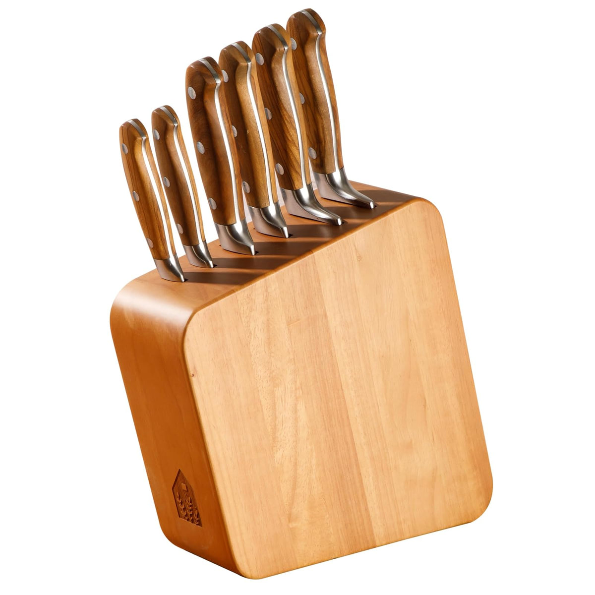- Juego de 7 cuchillos de cocina de madera de olivo italiano alemán forjado de acero inoxidable, dos veces la marca ganadora de las cosas favoritas de Oprah