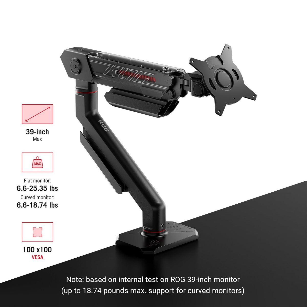 ASUS ROG Ergo - Brazo para Monitor (AAS01) - Soporte para Monitor con gestión de Cables, ergonómico, pivotante, Giratorio, Altura Totalmente Ajustable, fácil configuración de computadora, hasta 39