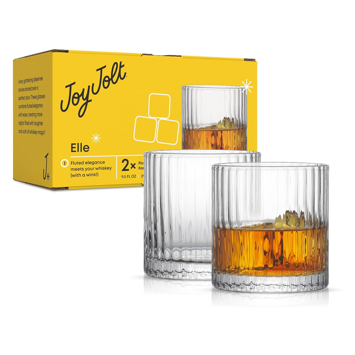JoyJolt ELLE Copas de Vino Estriadas 19.5oz, Juego de 2 - Vasos de whisky