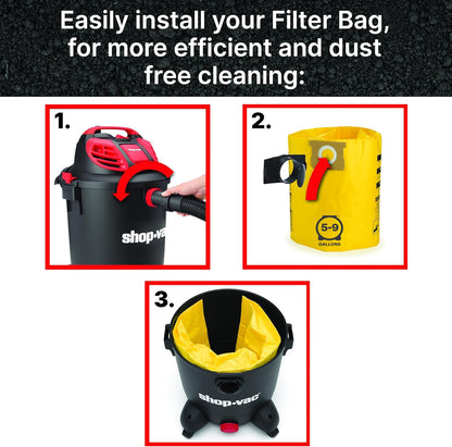 Shop-Vac 9067100 Genuine Type H 5-to-8-Gallon High-Efficiency Disposable Collection Filter Bag 2-Pack