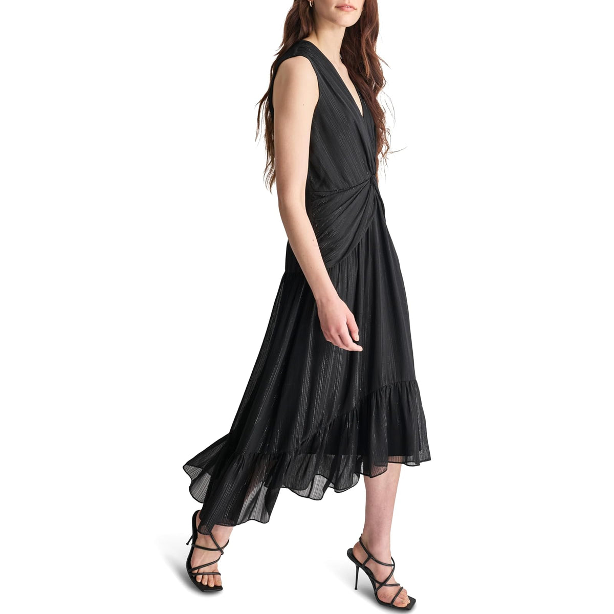 DKNY - Vestido de Manga Corta abombada hasta la Rodilla con Cierre Trasera expuesta