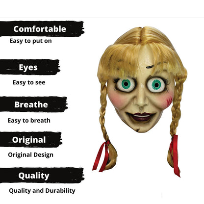 Ghoulish Productions Máscara de Annabelle la Muñeca Maldita Diabólica Poseída Disfraz de Película de Annabelle y el Conjuro Ideal para Halloween