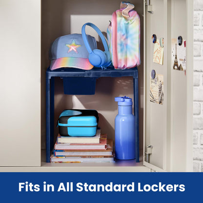 LockerMate - Estante y Organizador de clóset Ajustable para Adaptarse a tu casillero, fácil de Usar, Perfecto para la Escuela, Trabajo, Gimnasio, Incluye cajón de Almacenamiento, Azul