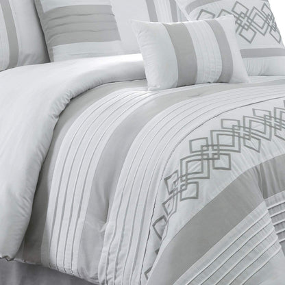 Chezmoi Collection Ariel - Juego de Ropa de Cama de 7 Piezas con Bordado geométrico de Chenilla Gris, tamaño California King
