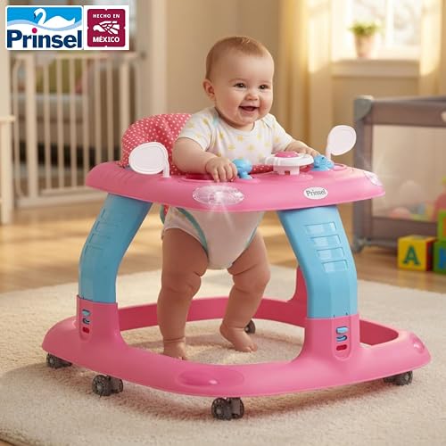 PRINSEL | Andadera y Asiento Acolchonado | Andadera para Bebé | Sonic Girl | Rosa | De 6 a 18 meses, Soporta Hasta 18 kg | Artículos para Bebés