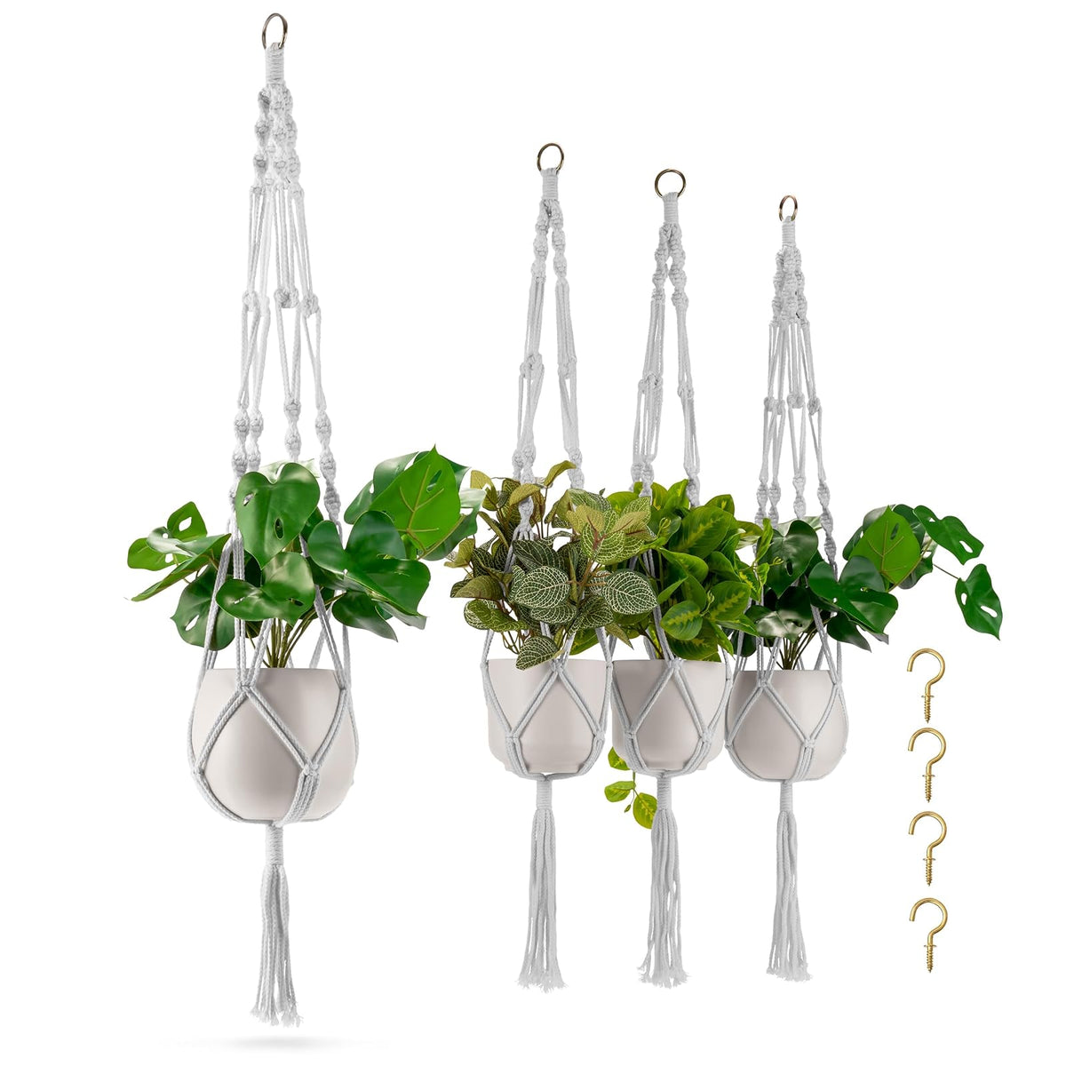 Sorbus Macrame Plant Hanger [4 Pack] Indoor Outdoor Hanging Plant Pots Cotton Rope, Elegant for Home, Patio, Garden