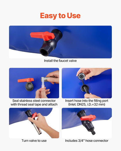 VEVOR ​Vejiga del Almacenamiento de Agua con Válvula 240 L, Bolsa de Agua de PVC Doble Capa 1000D, Portátil y Plegable, Resistente a Fugas, para Autocaravanas, Camiones, Uso en Exteriores, Azul