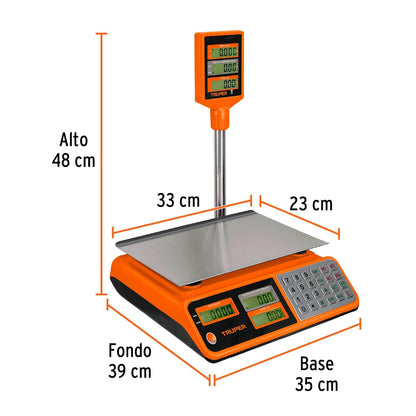 Truper BASE-40T Báscula electrónica multifunciones con torreta, 40 kg