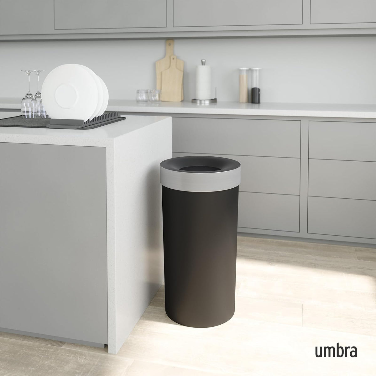 Umbra Vento Bote de basura con capacidad de 62L, Negro/Níquel
