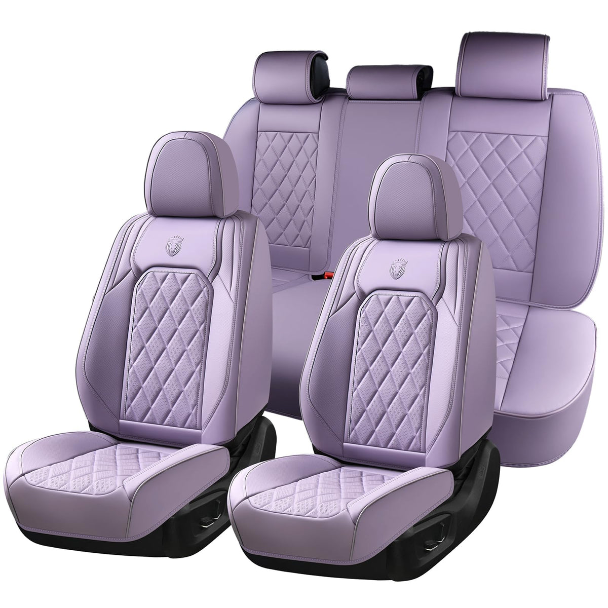 Coverado Juego completo de fundas de asiento de automóvil, fundas de asiento de piel morado para automóviles, protector de asiento delantero y trasero, funda universal impermeable para asiento de automóvil, fundas