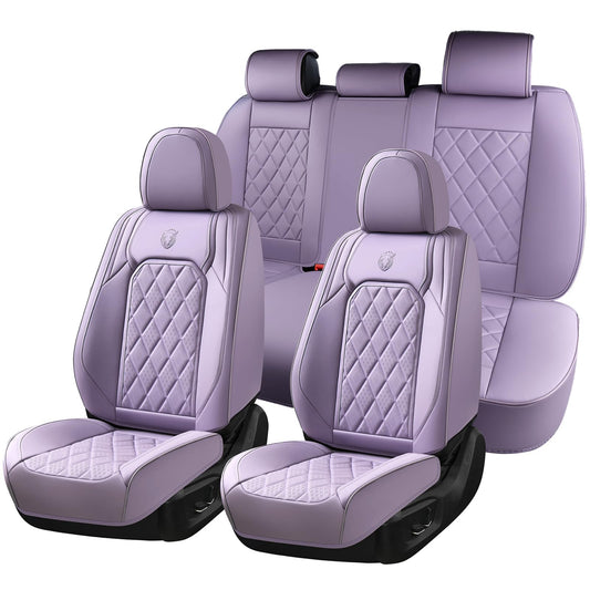 Coverado Juego completo de fundas de asiento de automóvil, fundas de asiento de piel morado para automóviles, protector de asiento delantero y trasero, funda universal impermeable para asiento de automóvil, fundas