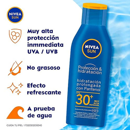 Protector Solar Corporal NIVEA SUN Protección E Hidratación Fps30+ 200Ml, Con Vitamina C Y Ácido Hialurónico,