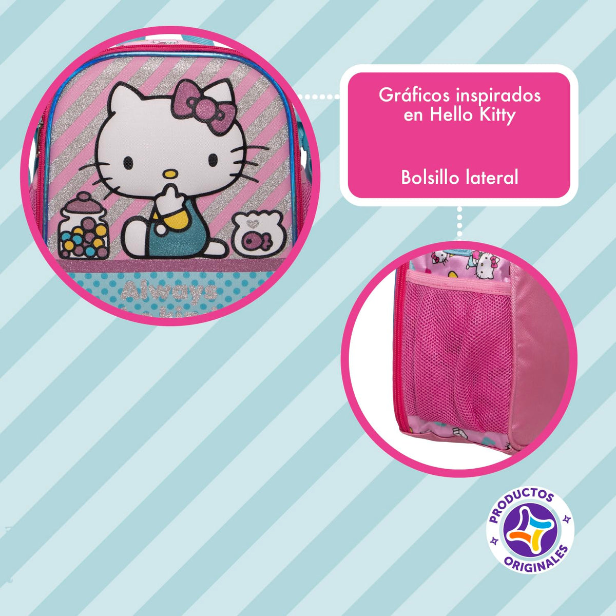 Ruz Lonchera Infantil y Preescolar | Hello Kitty | 100% Poliéster Capacidad 3 Litros | Bolso de Poliéster para Niños con Forro Interno y Cierre de Cremallera | Recomendado desde 3 años