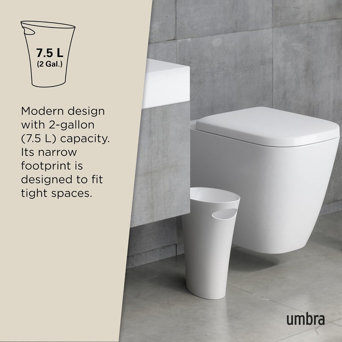 Umbra Skinny Bote de basura, Blanco metálico